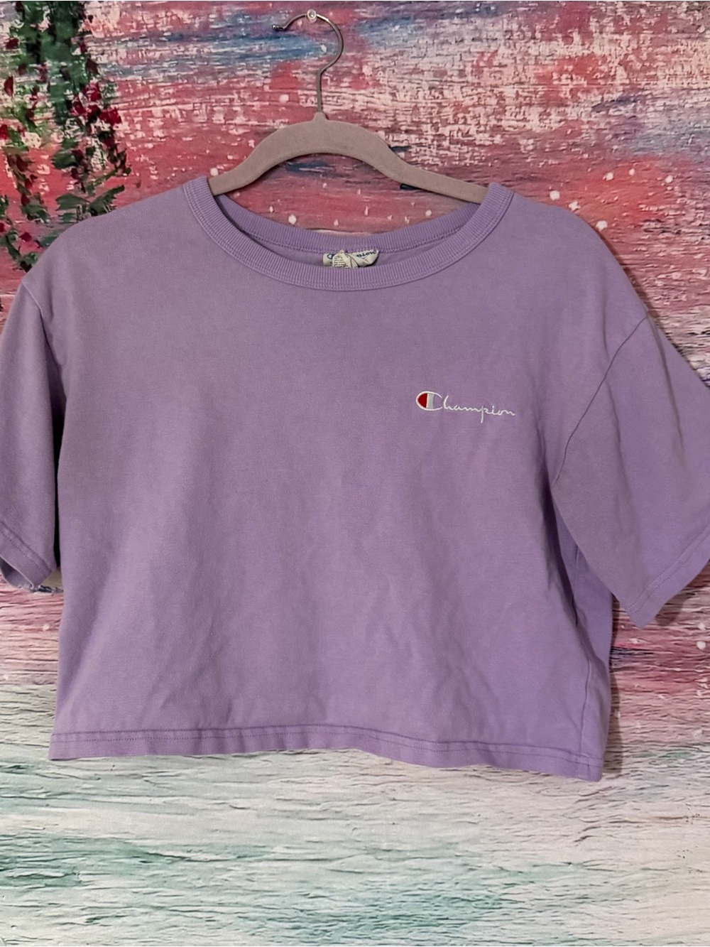 Champion Lavender Cropped Tee with Embroidered Logo